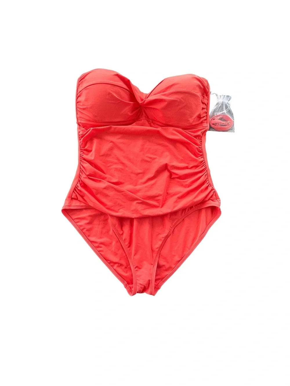 ANNE COLE coral molded cup strapless twist front one piece swimsuit size 16
